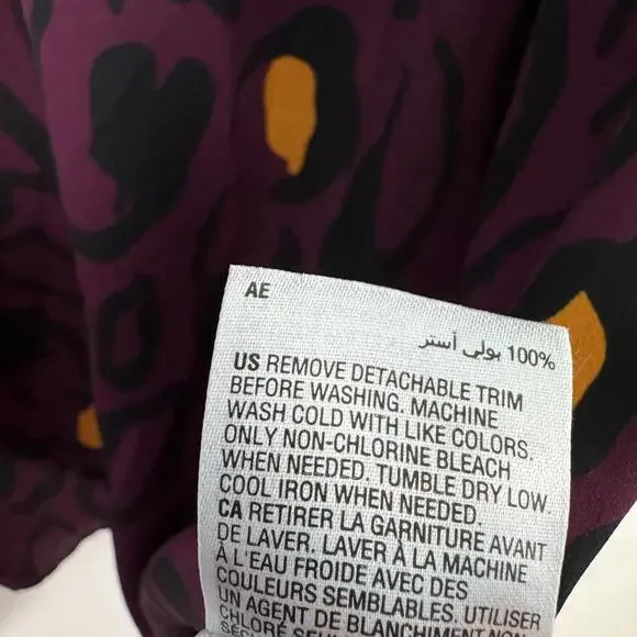 JM Collection Women’s Size Large Purple Black Animal Leopard Print Blouse - Picture 5 of 7